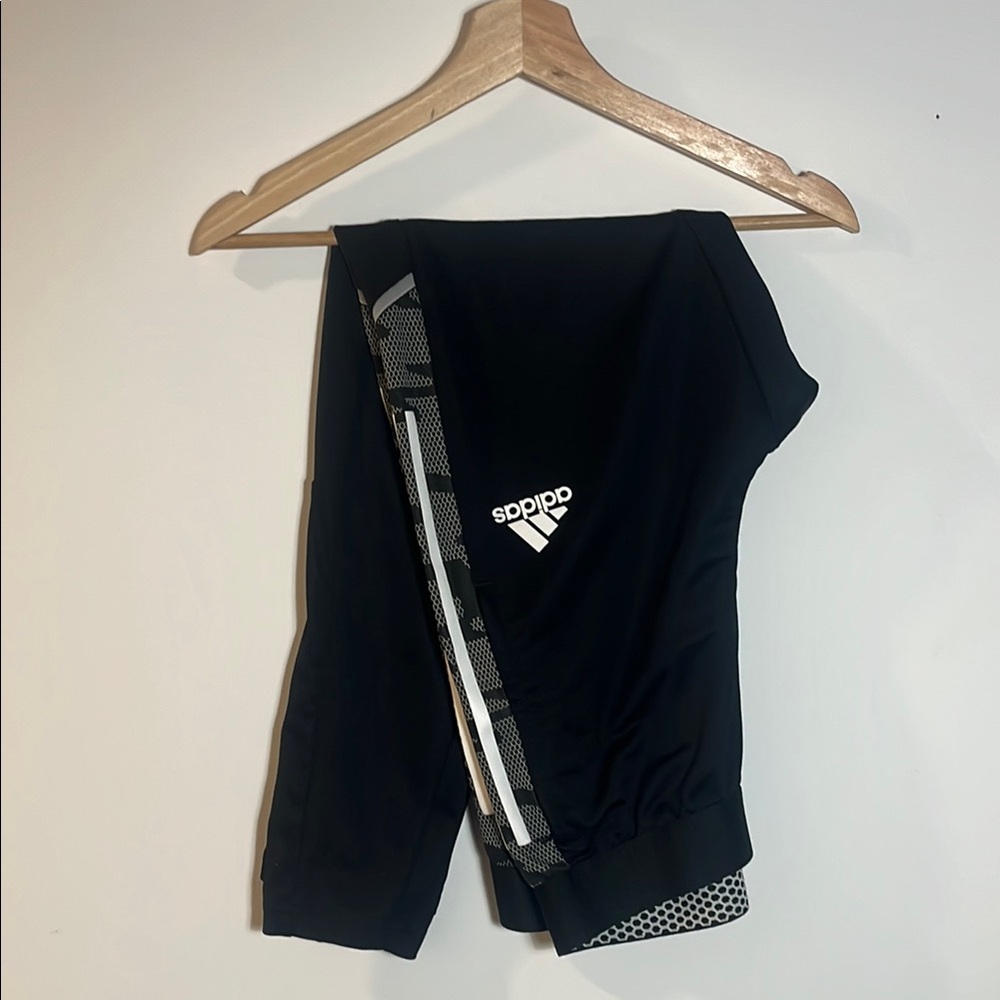 Adidas Primeblue Black Athletic Track Pants (12-14) with Reflective Trim